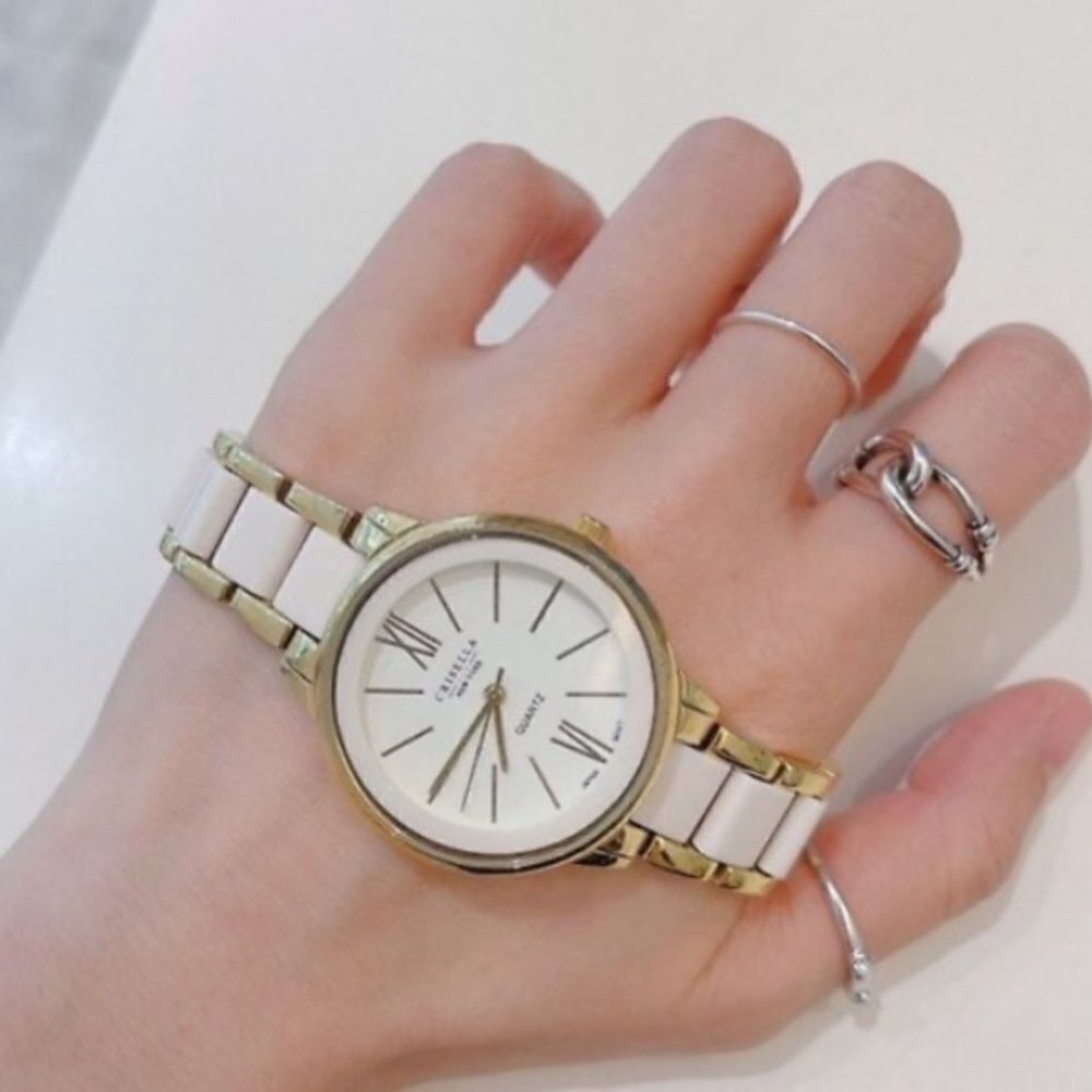 Ann Klein white/lightest pink and gold watch